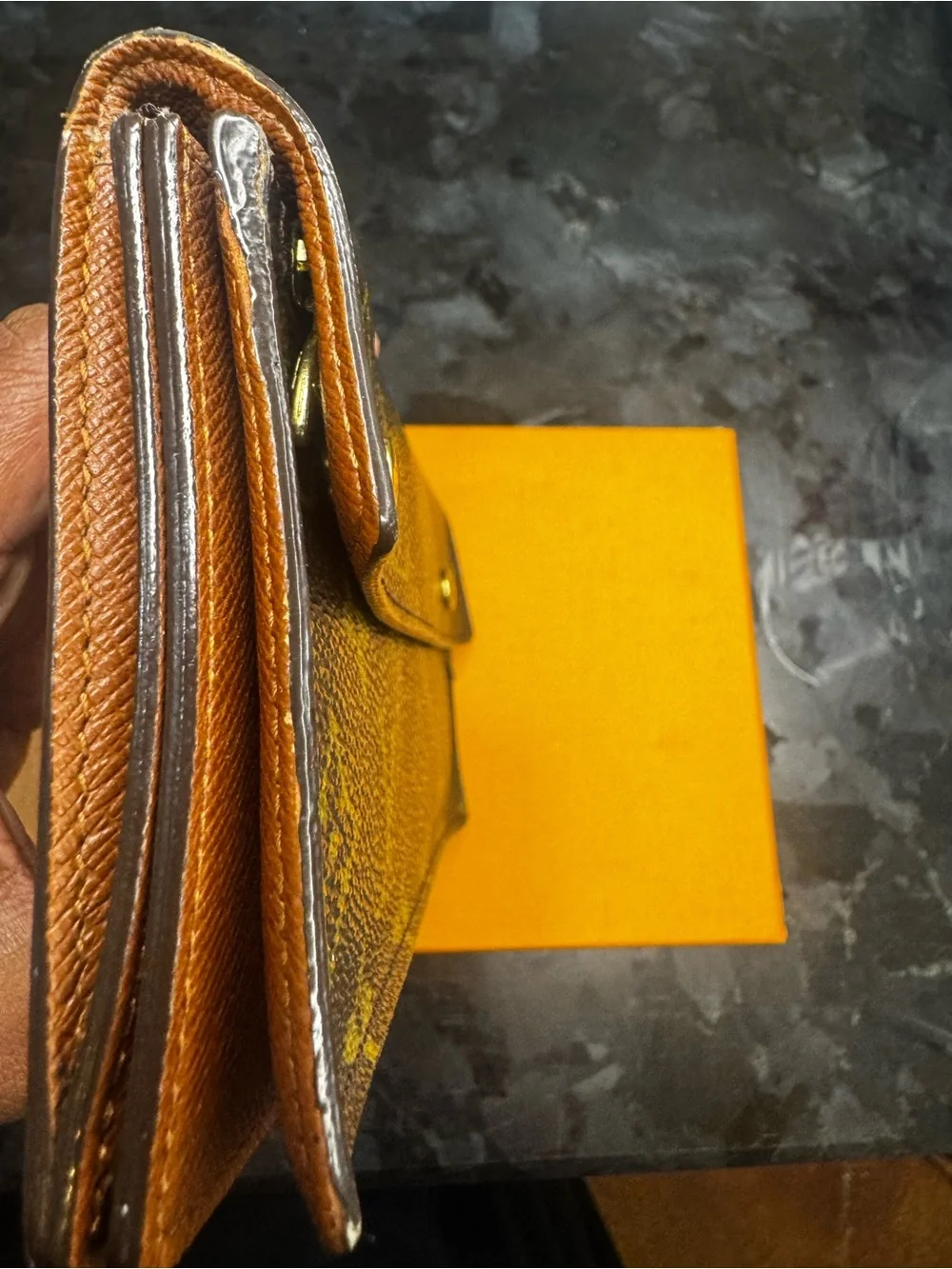 Authentic Louis Vuitton Monogram Canvas Trifold Wallet in Brown and Gold